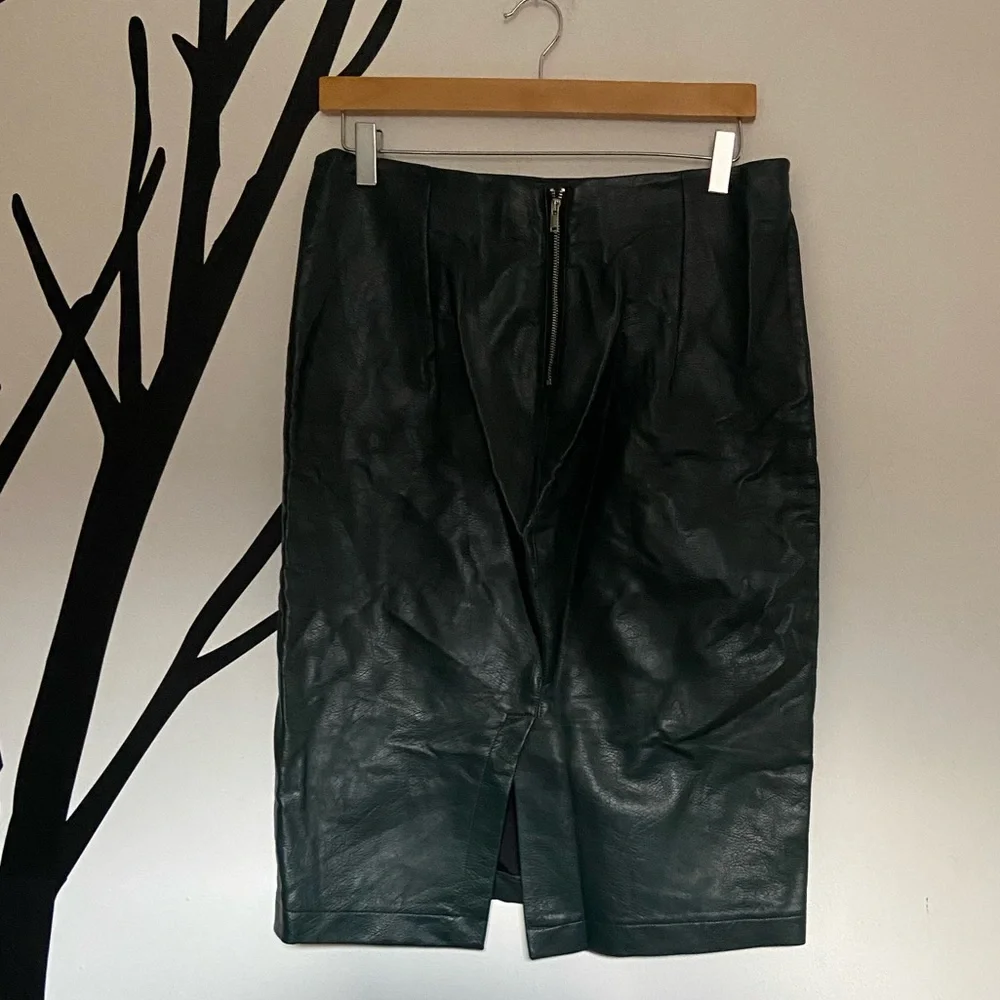 Catherine Malandrino faux / vegan emerald teal green leather pencil skirt